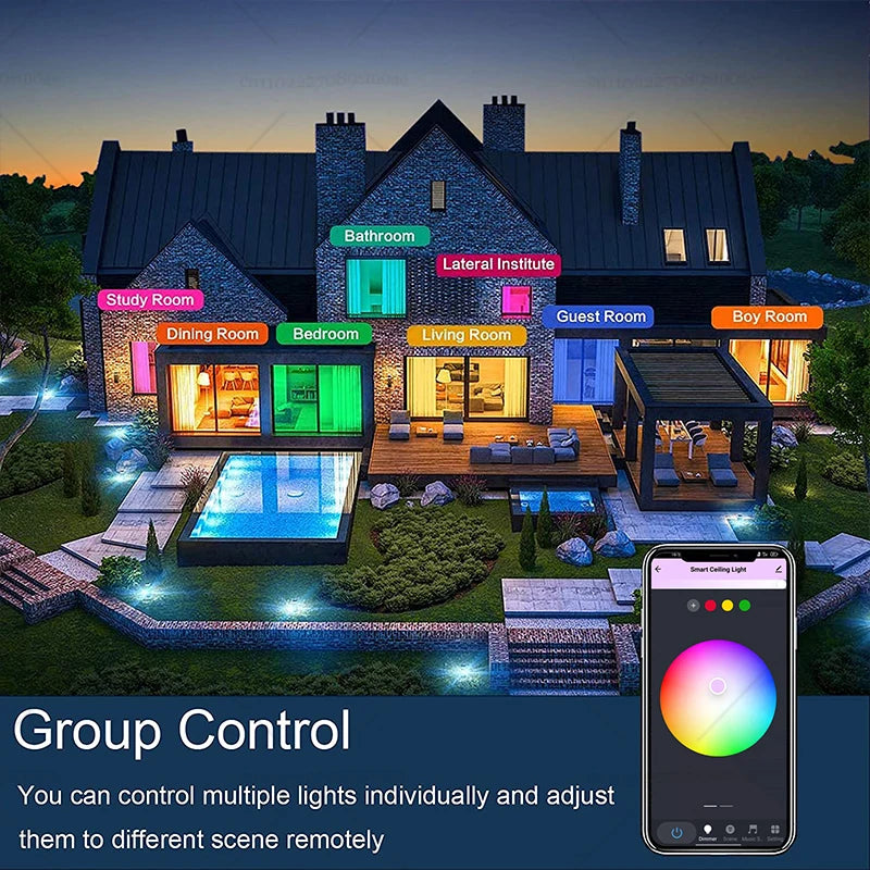Tuya WIFI Control 24W IP44 Waterproof Bathroom Lights Fitting Smart Life Light Dimmable with Remote Control Ceiling Light