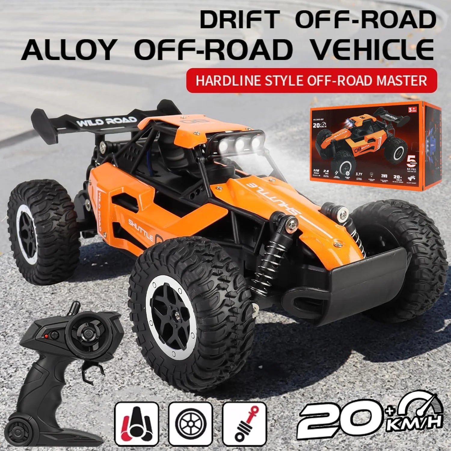 RC-Geländewagen im Maßstab 1:16, schnelles RC-Geländewagen, 20 km/h, Hochgeschwindigkeits-Elektrofahrzeug mit 2WD und 2,4-G-Fernbedienung, Monstertruck