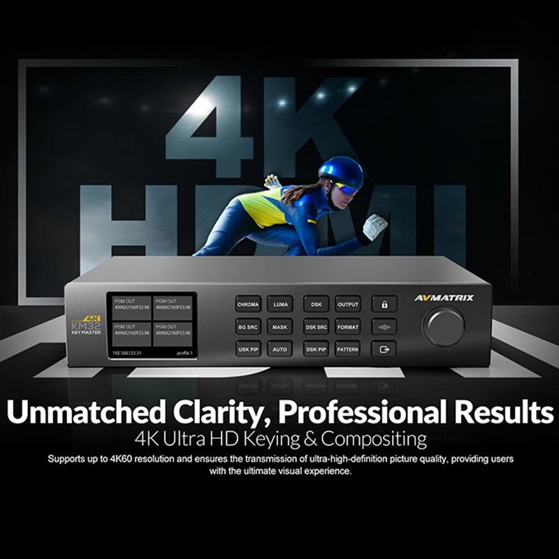 AVMATRIX KM32-4K 3-Kanal 4K HDMI Echtzeit-Chroma-Key-Master One-Touch Smart Keying Dual-Plattform-Steuerung unterstützt DSK &amp; PIP