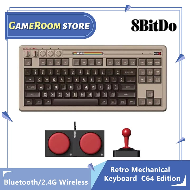 8BitDo Retro Mechanische Tastatur C64 Edition, Bluetooth, 2,4G Wireless und Kabelgebundene 3-Modus-Verbindung, für PC Windows 10 und Android 