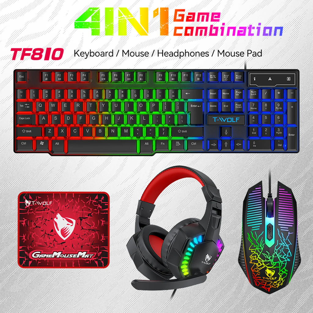 RGB USB клавиатура и мишка Геймърски слушалки Комбинации 4 в 1 английска геймърска кабелна клавиатура и мишка Комплект с подложка за мишка и слушалки