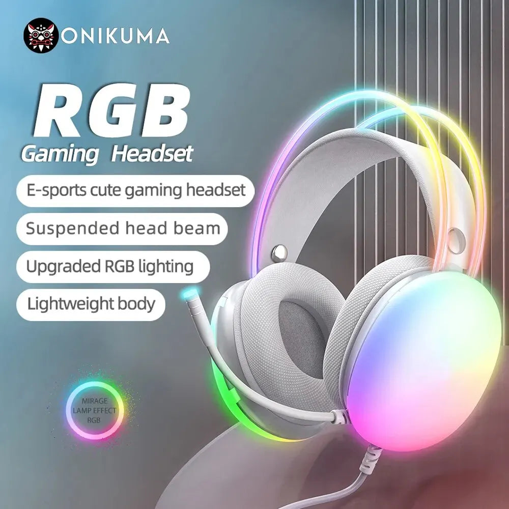 ONIKUMA 2024 Нови слушалки с пълно RGB подсветка за компютър и RGB светлини ЗА ГЕЙМЪРИ KOL