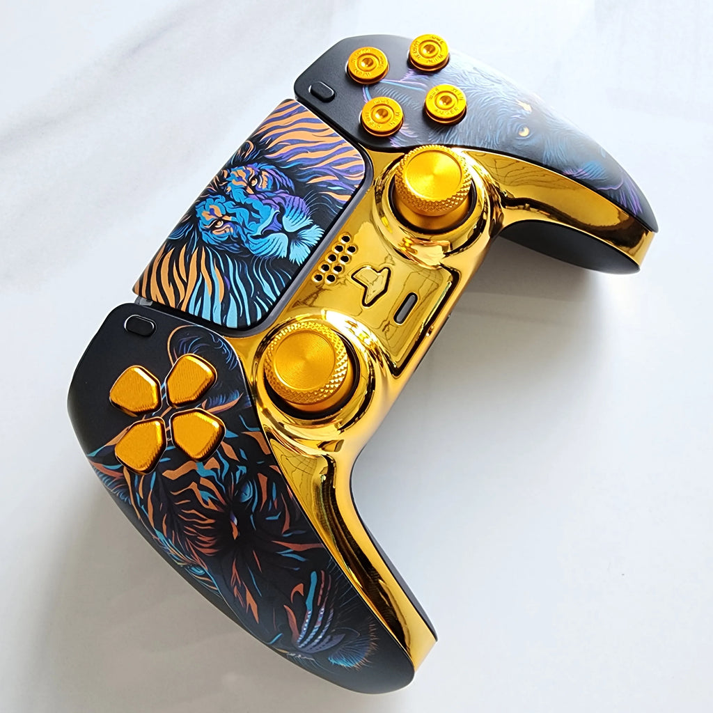 High-End Limited Edition Original Customized Modified Ps5 Game Console Handle Ps5 Original Handle Wireless Controller Ps5 Dualsense Wireless Controller: Golden Lion