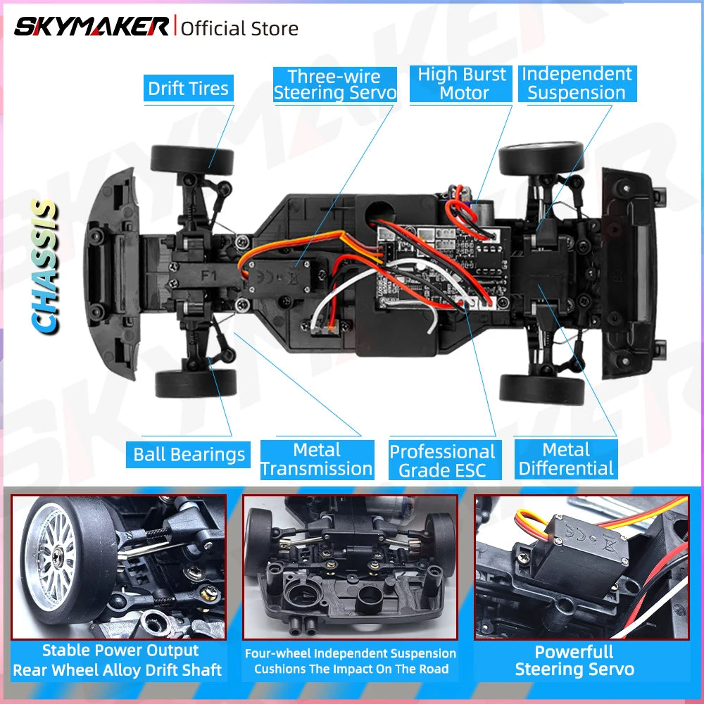Skymaker LDRC 1/18 RC Drift Car LD1899 GTR-Modus R34 2,4 GHz RWD mit Gyroskop On-Road-Legierung Karosserie Rennwagen für Jungen Geschenke