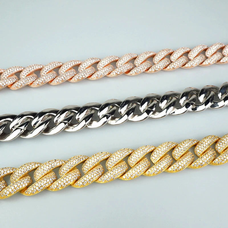 20mm Long Clasp Iced Out Cuban Chain Necklaces for Men Women Bling Zircon Hip Hop Goth Jewelry Drop Shipping