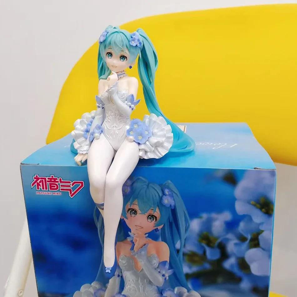 Hatsune Miku Q Version Pink Butterfly Flower Fairy Figure 14cm Blue Long Hair Anime Collectible Model Desktop Ornament Gift