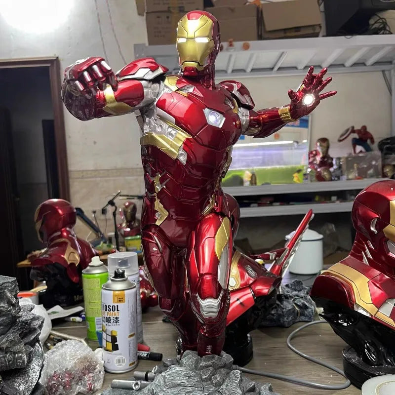 52cm Marvel Comics Figure Iron Man Can Glow High-end Resin Anime Collection Model Desktop Ornaments Holiday Gifts Children Toys