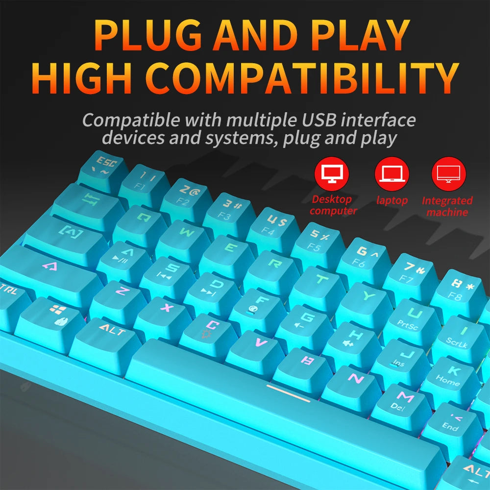 MUCAI MK61 USB Gaming Esports Mechanical Keyboard Red Switch 61 Key Wired Detachable Cable RGB Backlight Hot Swap