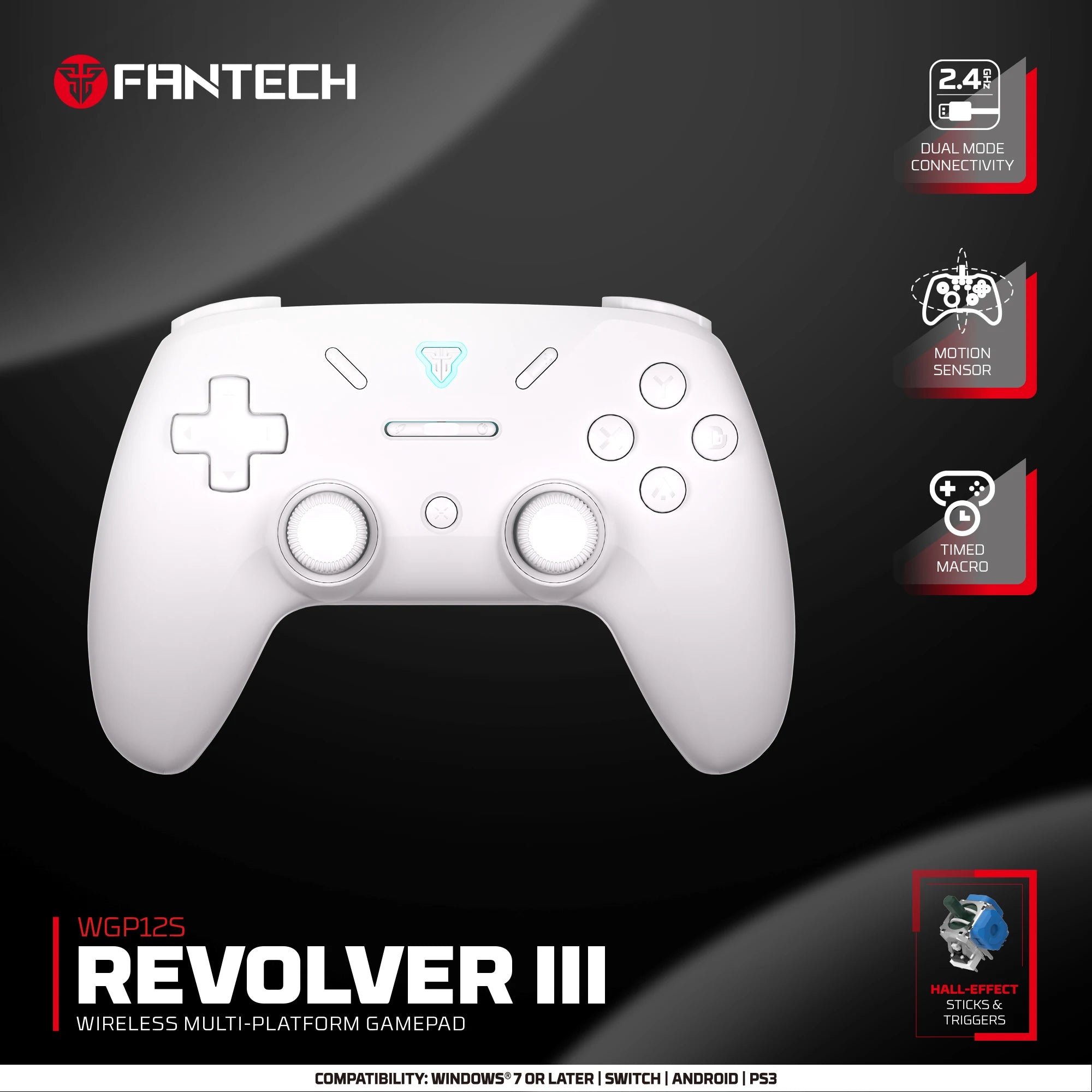 FANTECH REVOLVER III WGP12S Game Controller 1000hz Wireless Gamepad Hall-Effect Triggers Joystick Gyroscope Controller for ps4