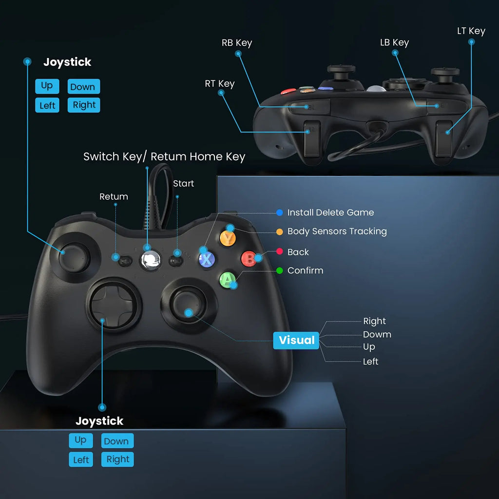 Wired Gamepad For Xbox 360 Game Controller with Dual-Vibration Turbo Compatible Xbox 360/360 Slim and PC Window Joystick