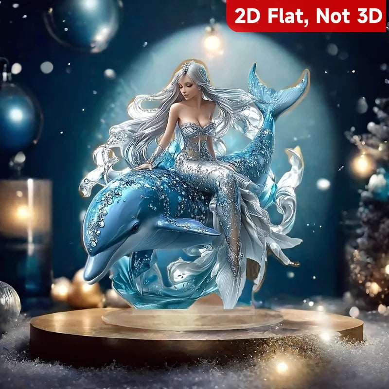 1PC Mermaid and Dolphin Statue with Base An Ideal Creative Gift for Home and Kitchen