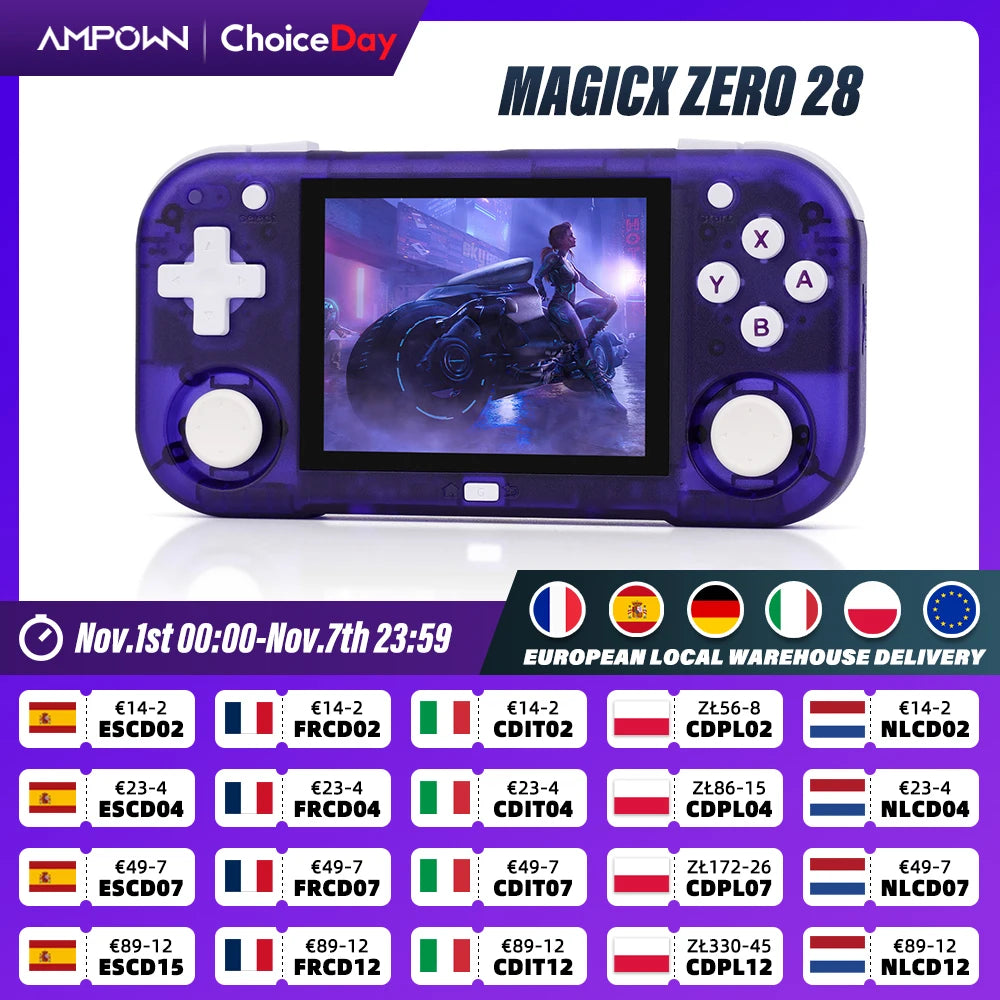 AMPOWN Mini Zero 28 Handheld Video Game Console 2.8'' IPS Screen A133P Processor Android OS 2.4GWIFI MAGICX ZERO28 Player Gifts