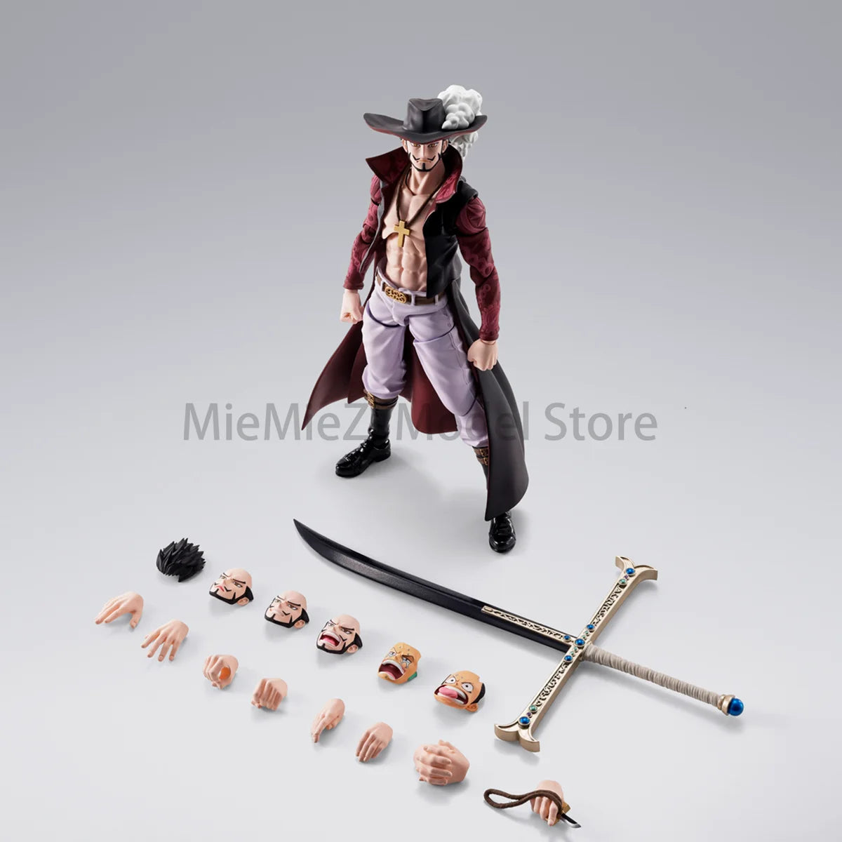 Original Genuine Bandai Action/Dolls S.H.Figuarts One Piece Dracule Mihawk Anime Figure Action Model Decoration Handsome Gift