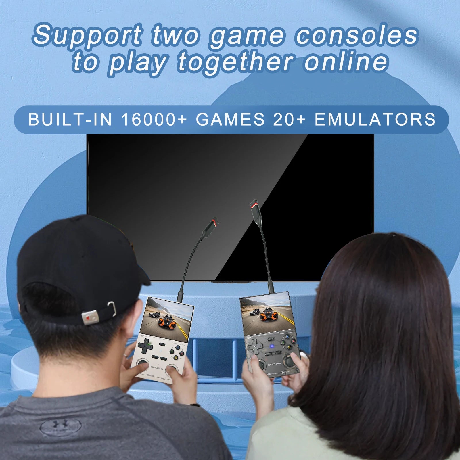 GAMINJA K36 Handheld Game Console 3.5Inch IPS 640x480 Screen Built in 64GB Card Support Two Game Consolesto Play Together Online