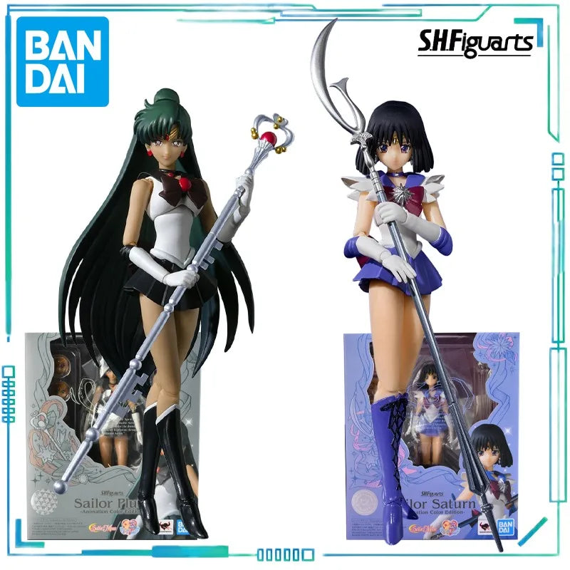 BANDAI Genuine S. H. Figuarts Series Movable Toys Pretty Girl Warrior Series Sailor Pluto and Sailor Saturn Collectibles Gift