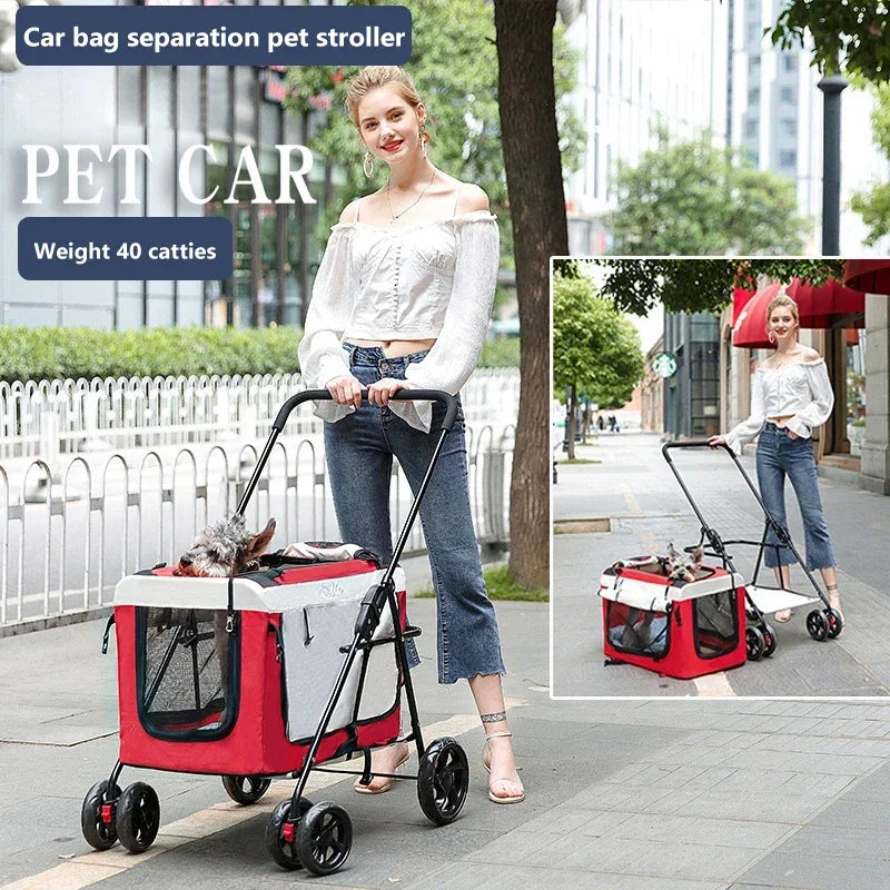 4-wheels Cat Stroller Pet Carrier Strolling Foldable Dog Stroller With Removable Liner
