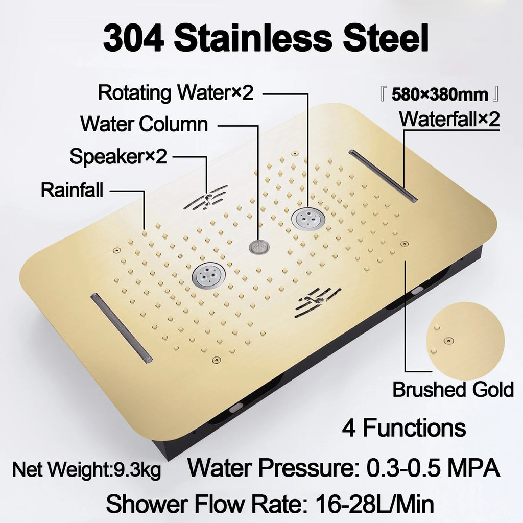 M Boenn 5 Functions Brushed Gold Shower System Set Concealed Bathroom Faucet Hot Cold Showers Mixer Ceiling Shower Head Rainfall