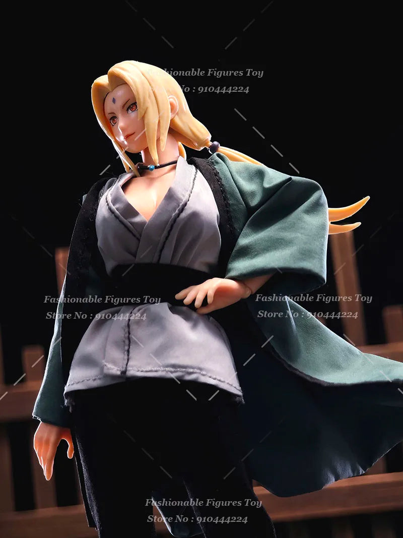 1/12 Women Soldier Robe Naruto Godaime Hokage Tsunade Green Coat Tight Pants Vest Clothes Set 6Inch Action Figure Body Model