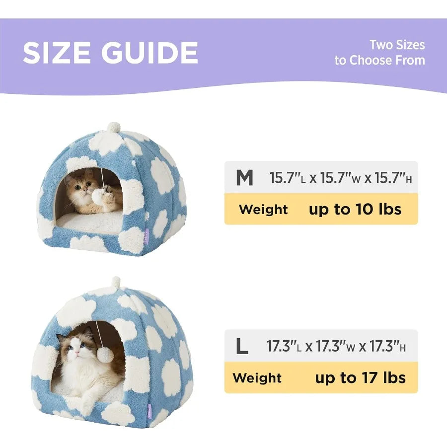 2 in 1 Cozy Cat Cave Bed for Indoor Kittens and Small Pets with Removable Washable Cushioned Pillow NonSlip Bottom Design Blue