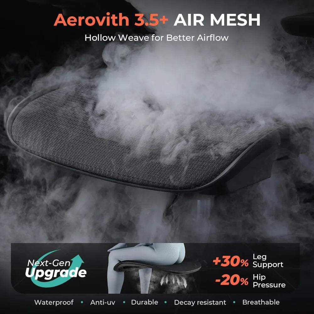 Ergonomischer Netz-Bürostuhl, verstellbarer Schreibtischstuhl mit hoher Rückenlehne und Lendenwirbelstütze (180 kg), 4D-Klapparme, 3-stufig neigbare Rückenlehne, 3D-Kopfstütze