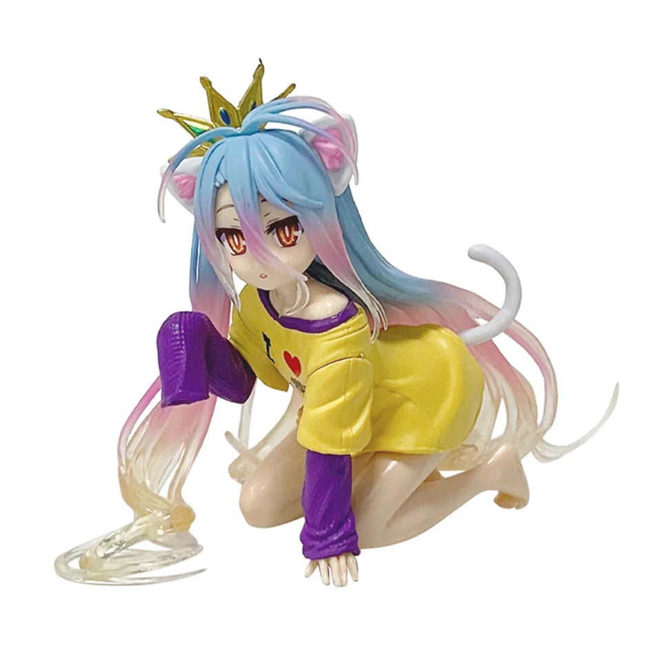 10cm In Stock Anime No Game No Life: Zero Shiro Desktop Cute Figure White To Cat Ear T-Shirt Model Toy Figures Ornaments Gifts
