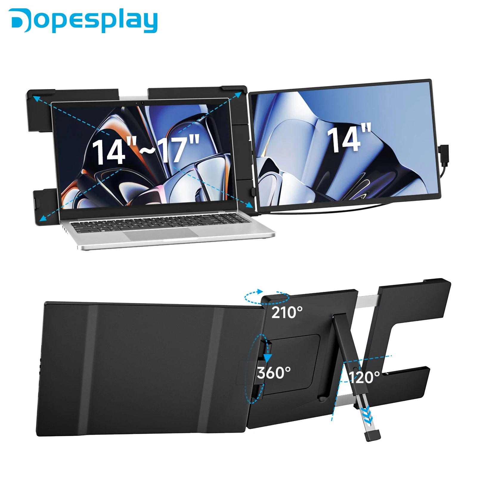 Dopesplay 14,1 Zoll tragbare Monitore 1200P FHD IPS Laptop-Bildschirm-Extender Typ-C HDMI für Laptops Switch Game Mac Up 14 bis 17,3
