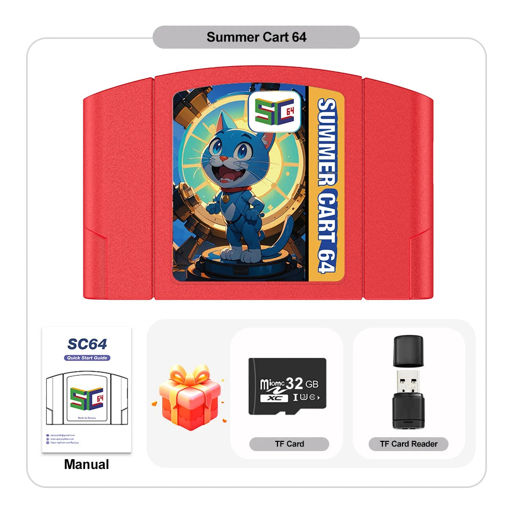 TicKnot 6TG SC64 Game Card SummerCart 64 For Nintendo 64 Game Console 32GB TF Card Built In 5400+ N64/SFC/SNES/NES/GB/GBC Games