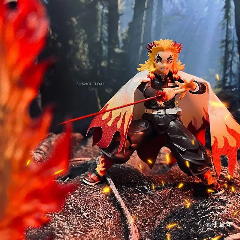 Demon Slayer Shf Series Аниме Rengoku Kyoujurou Ръчно изработено облекло Пламък с колона, подходящо за подвижен хуманоид размер 1/12