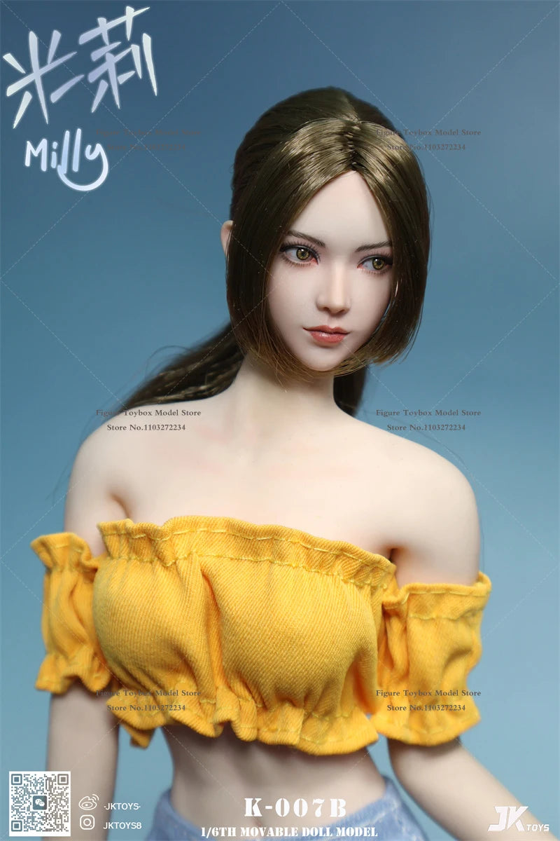 JKTOYS K007 1/6 Asiatisches Mädchen Milly Beauty Kopfskulptur mit beweglichen Augen, Modellspielzeug-Zubehör für 12" nahtlose Figurkörperdekorationen