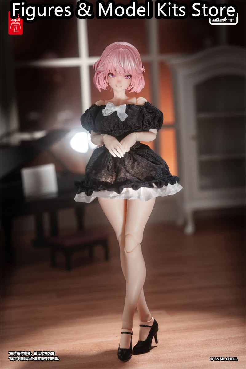 【Pre-Sale】 Snail Shell Black Silk Bubble-Sleeve Dress 1/10 1/12 Action Model Collectible Figure Toys