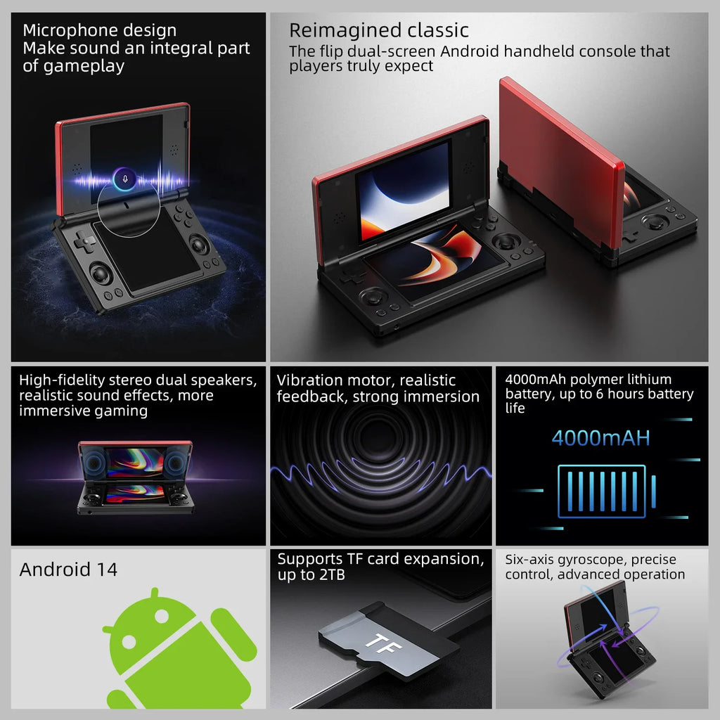 ANBERNIC RG DS Dual-screen Flip Handheld Game Console Video Games Player 4IPS Multi-touch Screen RK3568 Android14 PSP PS2 Game