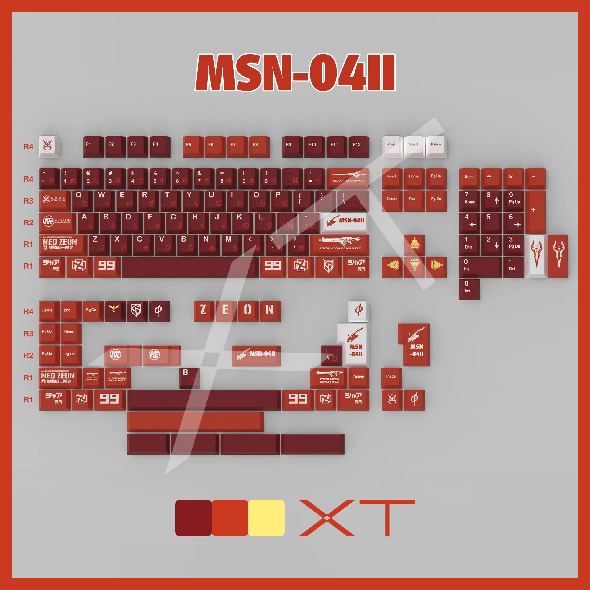 Оригинални XT Design Hi-V клавиши, японски MSN-04II Cherry Profile, 5 странични, сублимационни, 146 клавиша, PBT, пълен комплект за MX превключватели.