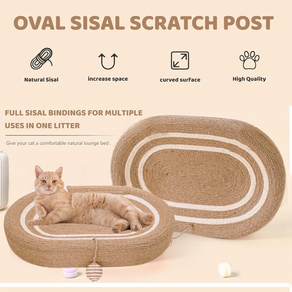Cat Scratching Bed, Oval Cat Scratching Mat, 25inch Extra Large Cat Scratching Bed, Indoor Cat Scratching Board, Durable Sisal Cat Scratching Bed Sofa, Beige