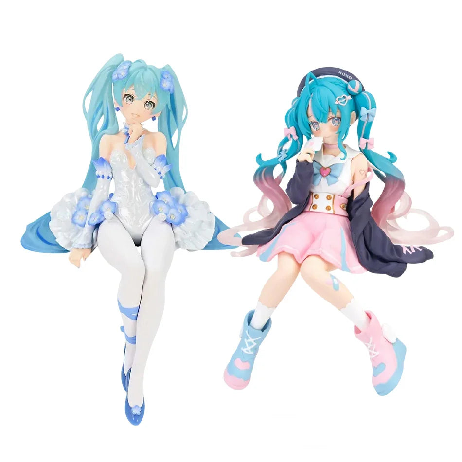Hatsune Miku Pink Butterfly Flower Fairy Figure 14cm Blue Long Hair Q Version Anime Peripheral Collectible Model