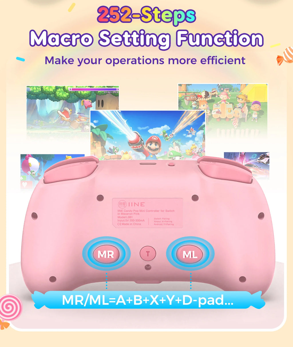 IINE Candy Pop Mini Controller for Switch/PC/iOS/Android/Pad, NFC & Turbo&Macro Function