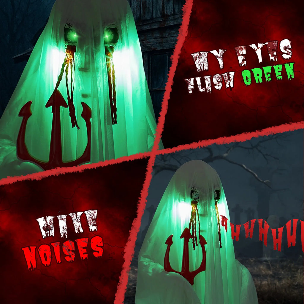 Halloween Decor 4.3 FT Sound-Actived Life Size Animatronics Ghost with Trident