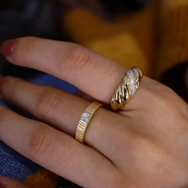 UBESTNICE Ins Simple истински 18K плътни жълти златни бижута AU750 естествени диаманти кроасан гланцови пръстени за модна дама подарък за жени