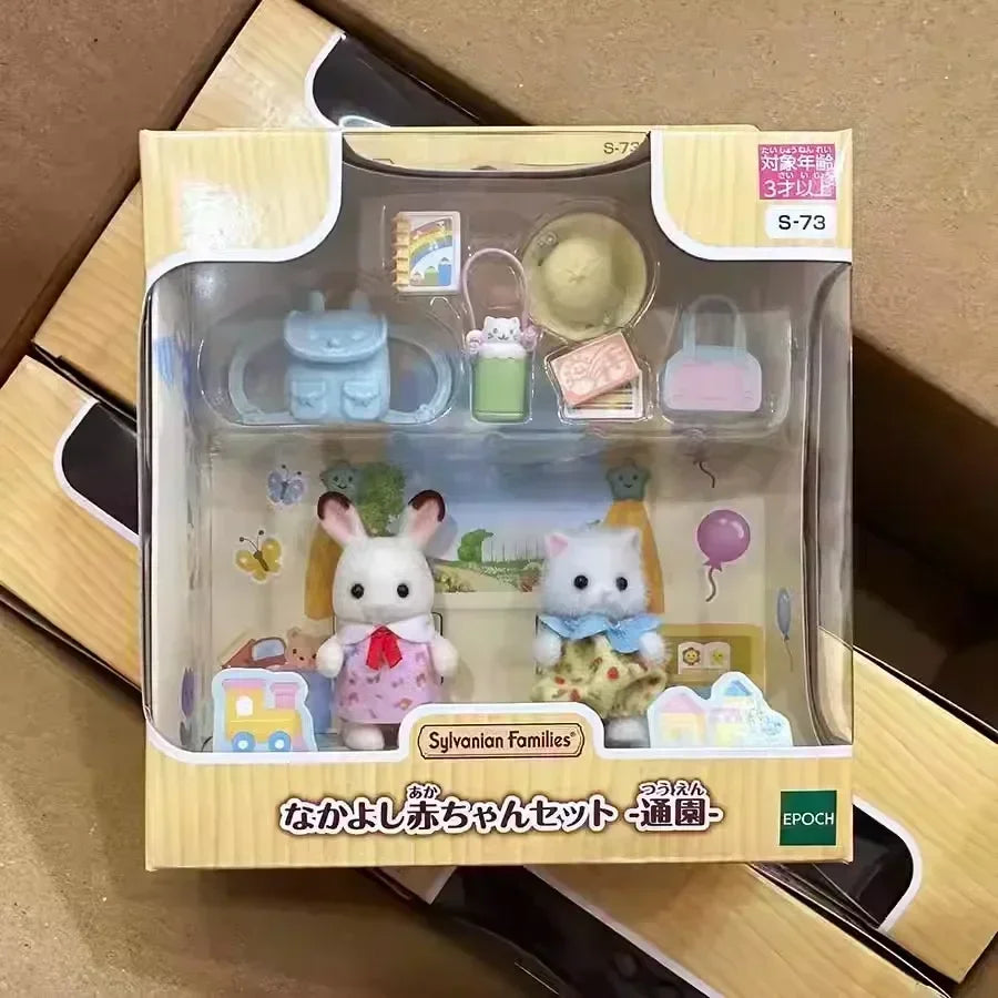 Sylvanian Families Anime Figure Baby Doll Set Kawaii Rainy Equipment Lop Baby Doll Room Ornaments Desktop Decoration Toy Gifts