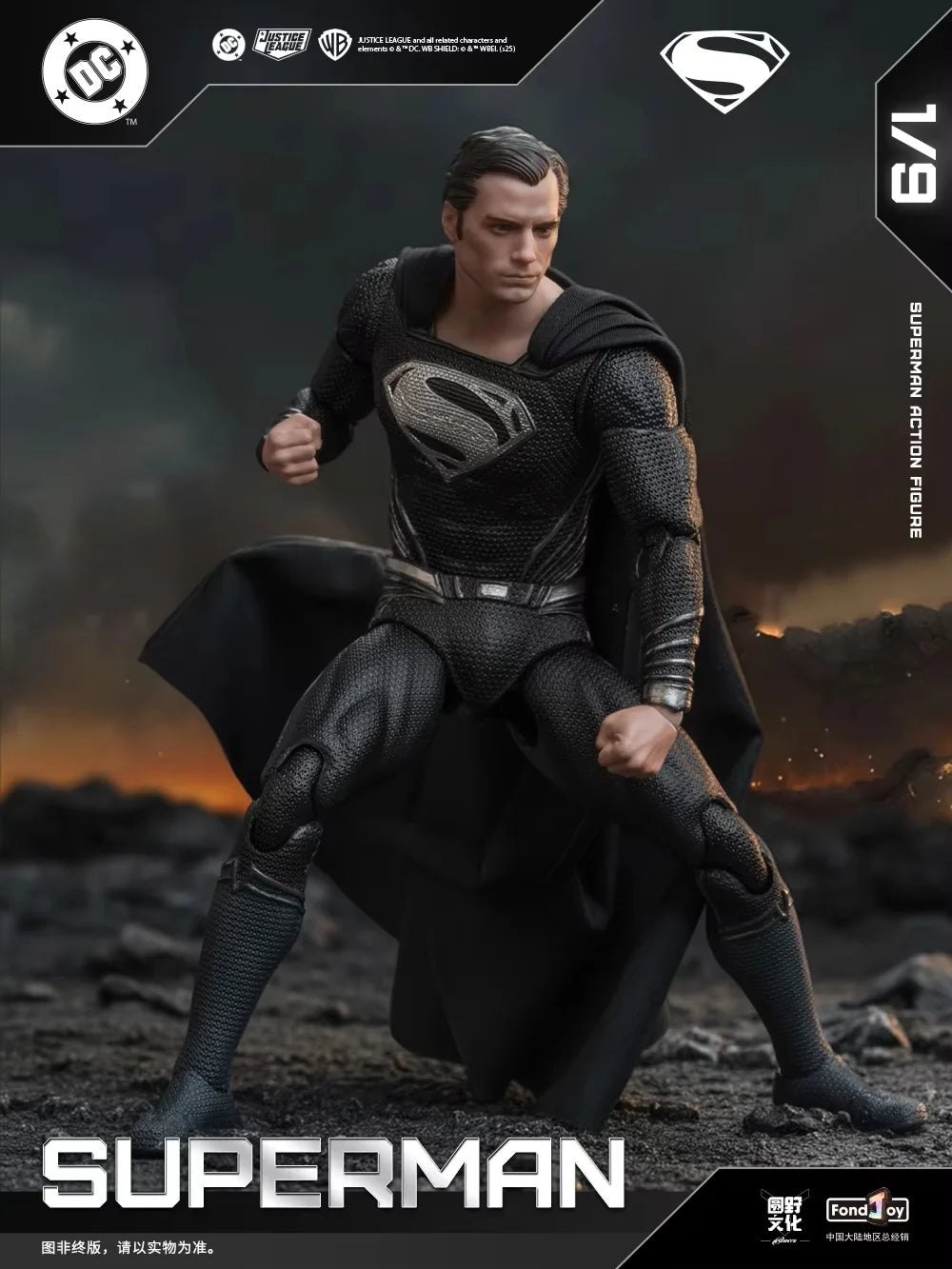 Genuine FondJoy Black Superman 2.0 Action Figure DC Zack Snyder'S Justice League Figures 1/9 Super Man PVC Model Doll Toy Kid