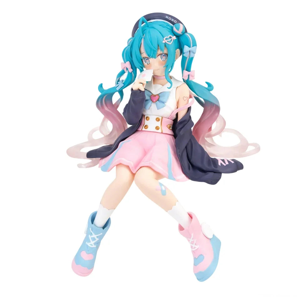Hatsune Miku Pink Butterfly Flower Fairy Figure 14cm Blue Long Hair Q Version Anime Peripheral Collectible Model