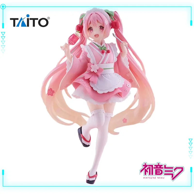 Taito Original Genuine Sakura Miku Coreful Figure Newly Drawn Japanese Style Cafe Hatsune Miku 18cm Model Toy Figures Xmas Gifts