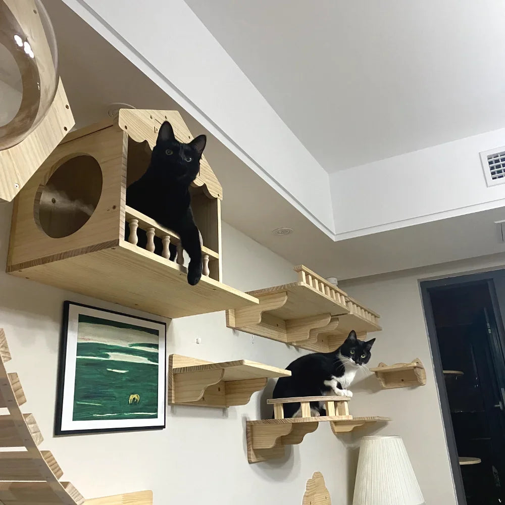 Cat Climbing Shelves Wall Mounted Cat Tree Cat Scratching Post Climbing Perches Hammock Steps for Cat Sleeping Playing and Rest