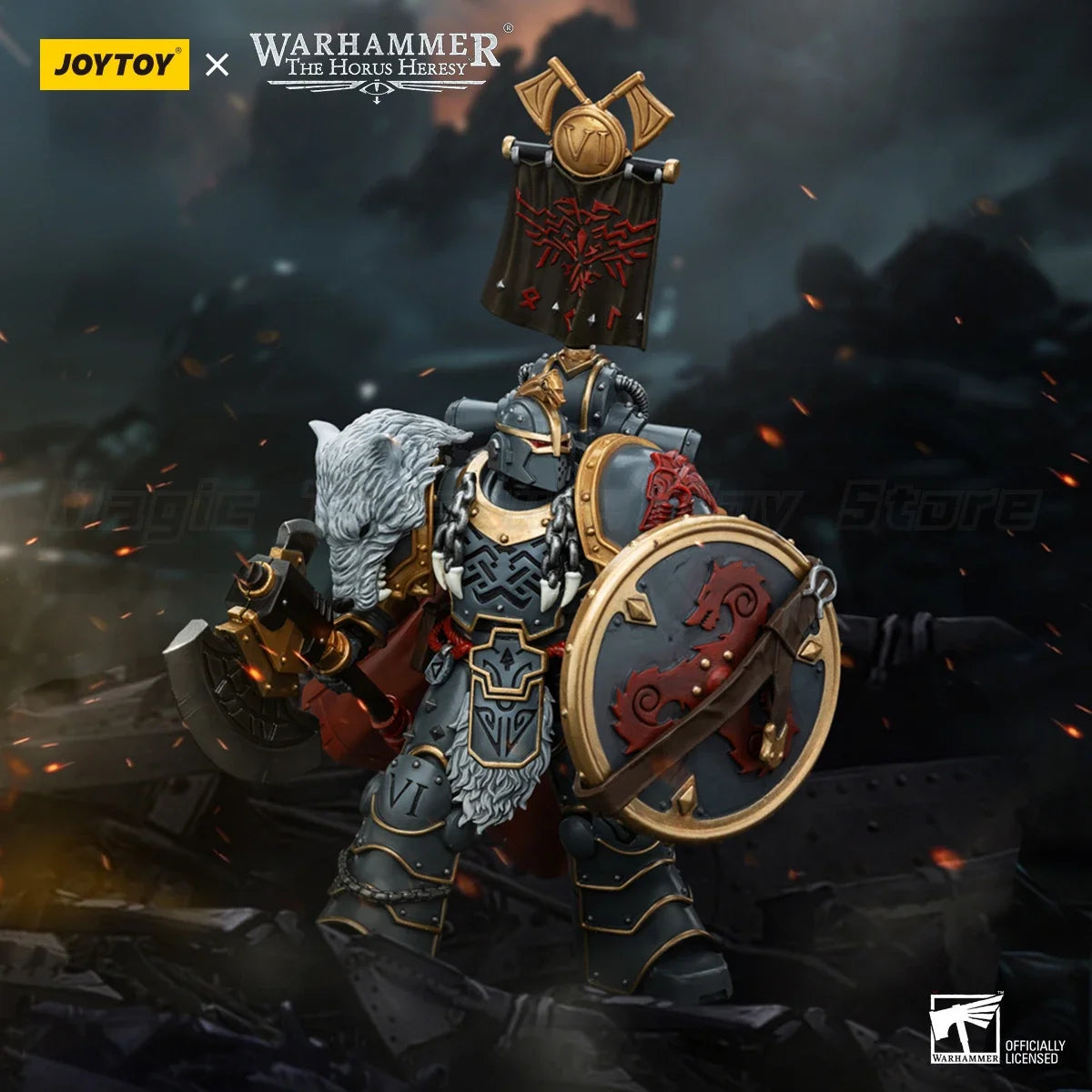 【MT】JOYTOY Warhammer 40K Space Wolves Legion Praetor with Power Axe and Combat Shield 1/18 Action Figure