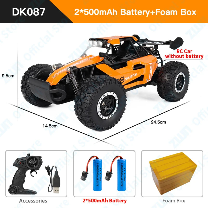 ZWN 1:16 2.4Gh Model RC Car With LED Lights 2WD Off-road Remote Control Climbing Vehicle Outdoor Cars Toys for Boys Girls Gifts