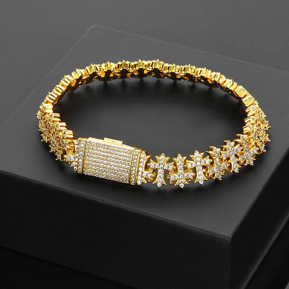 ESKEEM Hip Hop Schmuck 11MM Iced Cross Armband CZ Diamant Messing Handfassung Schneeflocke Cross Link Armband für Männer Frauen Geschenk