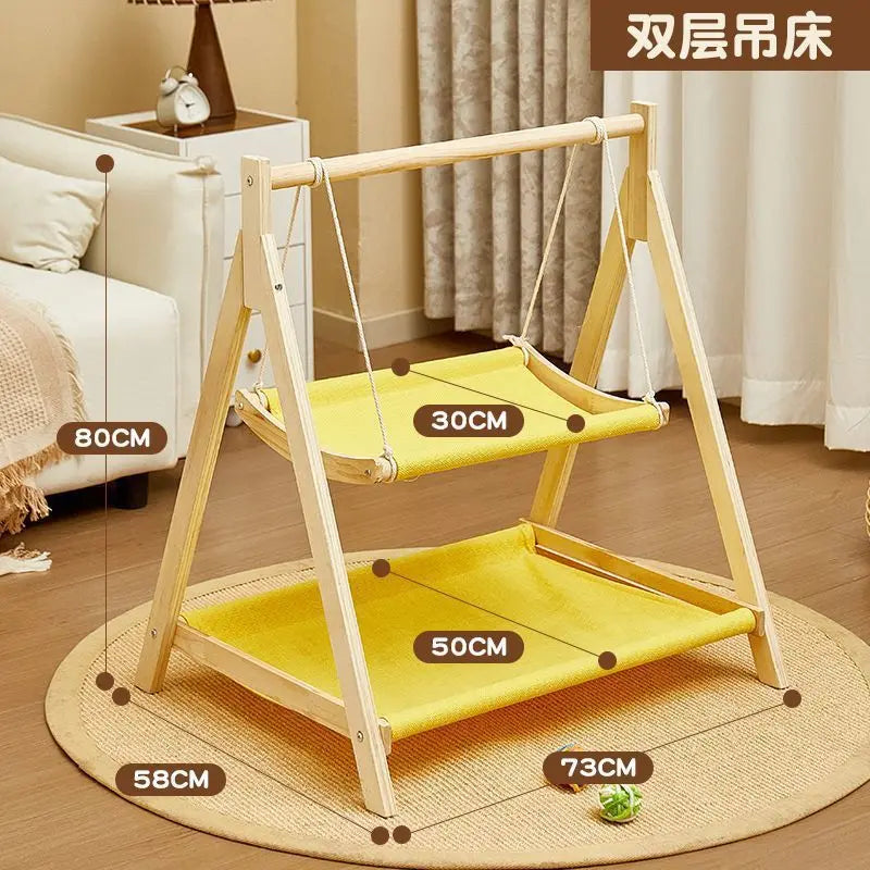 Cat double hammock pet bed cradle small bed cat swing cat nest upper and lower solid wood hammock universal in all seasons