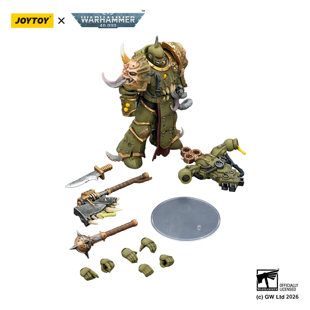 【In stock】JOYTOY Warhammer 40K Death Guard Plague Marine with Bubotic Axe and Plague Knife 1/18 Action Figure Model Toy