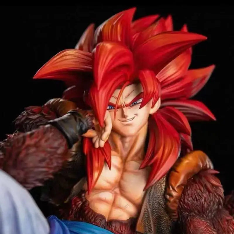 JG  FXW Super Saiyan 4 Gogeta Figure Dragon Ball Anime Sitting Pose Statue With Rock Base Collectible Gift For Fans