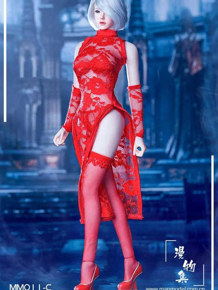 MM011 1/6 Scale 2B Sister Cheongsam Lace Dress Lingeries Stocking Clothes Model For 12'' Female Soldier Action Figure Body Dolls