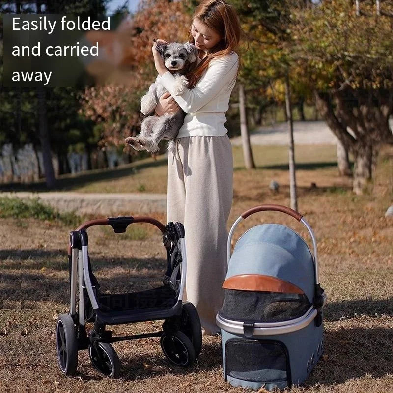 2025 One Click Automatic Collection Pet Cart, Large Space Dog Stroller Outdoor Shopping Mall Pet Cart, Cross-border Pet Supplies